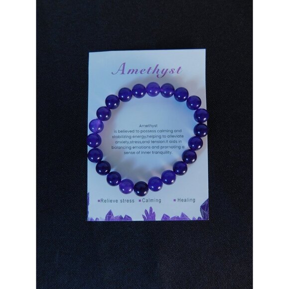 Amethyst Beaded Bracelet Healing Energy Gemstone Calming Stress Relief Jewelry G - Picture 2 of 12
